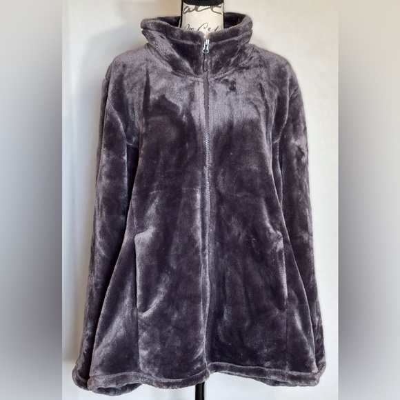 XXL 32 Degrees Velvet Soft Faux Fur Heavyweight Deep Purple Gray Zip Jacket NWOT - Picture 1 of 4